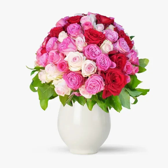 Buchet de 75 trandafiri multicolori