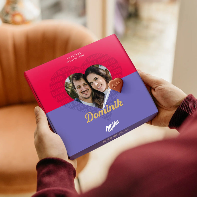 Personalised Milka PralinesHeart Box - 110 grams - | Livrare Flori Județul Călărași