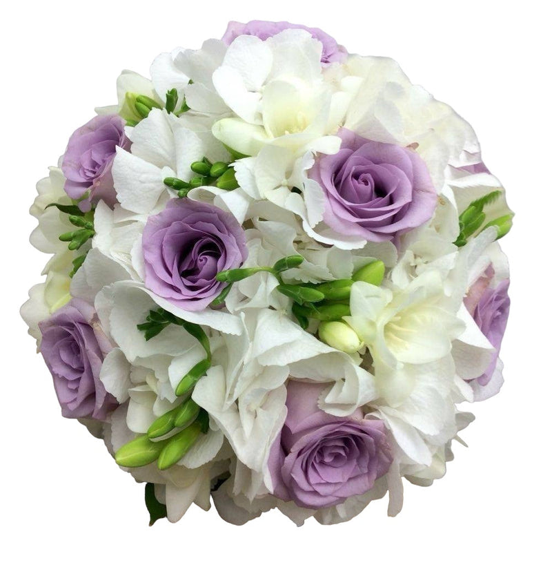 Buchet Mireasa Hortensie Alba Si Trandafiri Mov