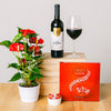 Set Floral Red Hearts cu Ciocolata, Anthurium si Vin Rosu