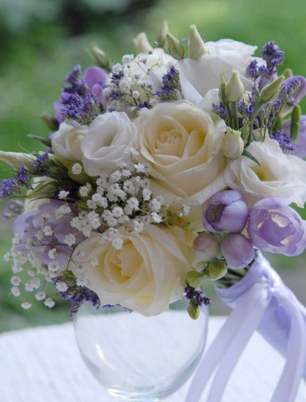 Buchet Mireasa Trandafiri Ivoire Si Limonium