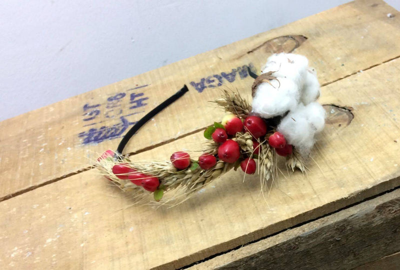 Diadema De Flori - Coronita De Flori Cu Spice De Grau Si Bumbac