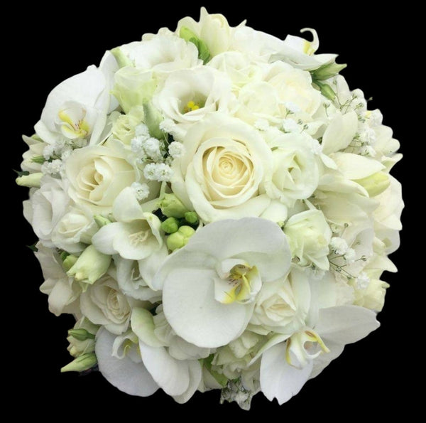 Buchet De Cununie Cu Trandafiri, Lisianthus Si Orhidee Phalaenopsis