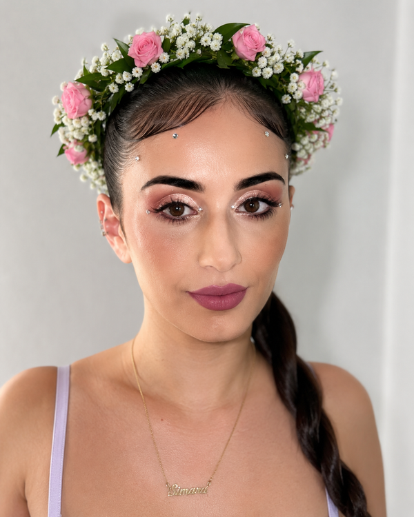 Coroniță cu Trandafiri Roz și Floarea Miresei