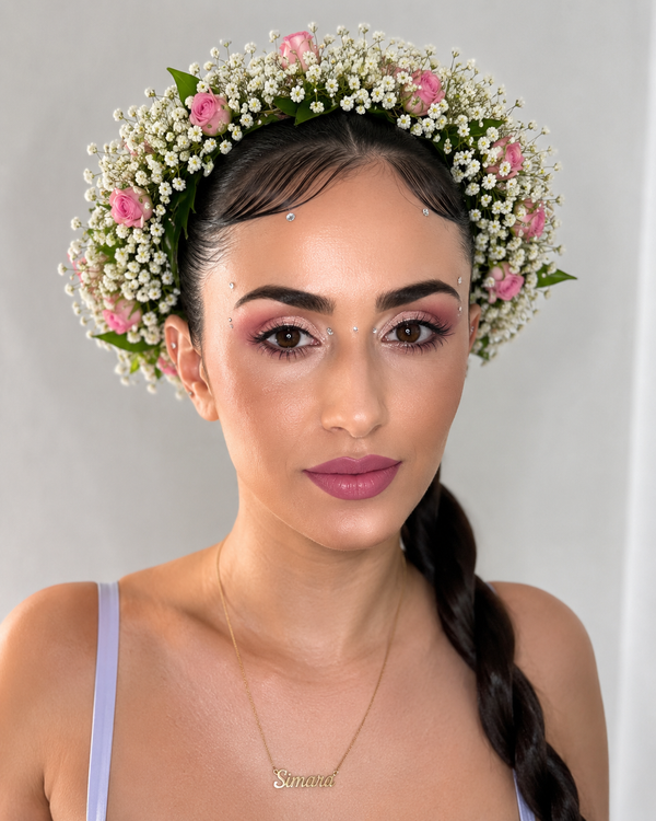 Coroniță Boemă cu Trandafiri Roz și Gypsophila