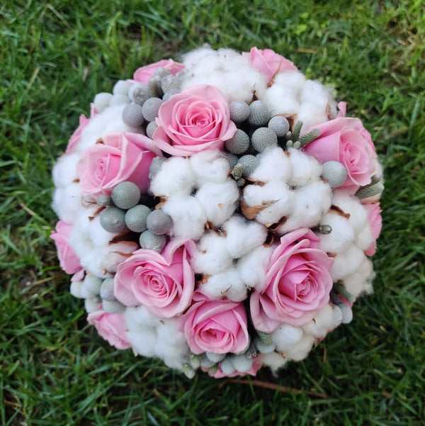 Buchet Mireasa Roz Bumbac Si Brunia